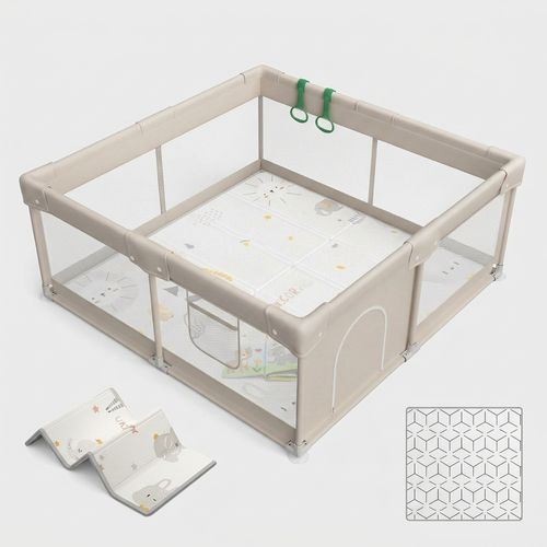 ZEEBABA 47x47 mesh playpen with included XPE play mat in nursery setting