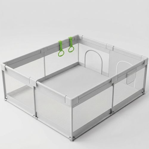 ZEEBABA extra large 69 by 59 inch gray mesh playpen with external zipper gate