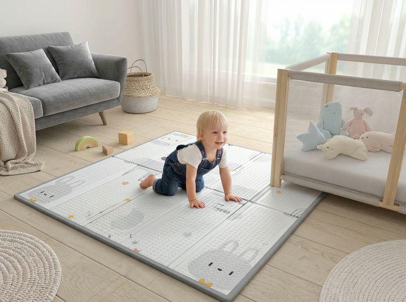Baby practicing tummy time on the ZEEBABA unicorn play mat