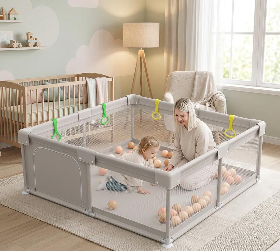 ZEEBABA 59x59 mesh playpen near family kitchen