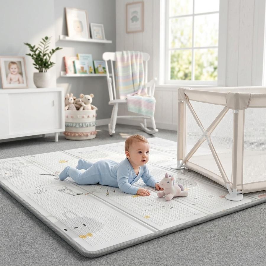 ZEEBABA 59x59 mat laid in a soft pastel nursery