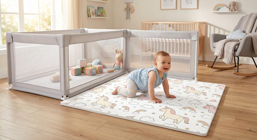 Baby on ZEEBABA 47x47 unicorn play mat for tummy time